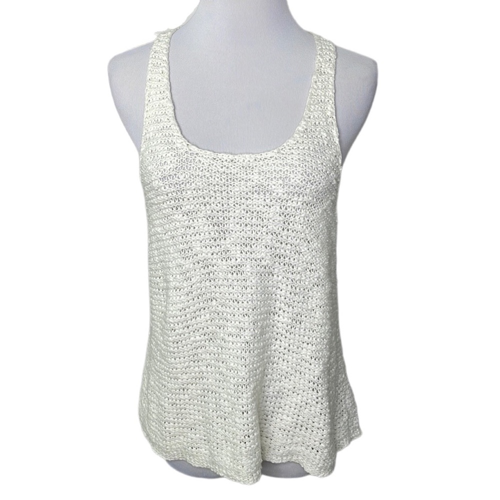 American Eagle Ivory Knit Crochet Sleeveless Open Back Criss Cross Tank Top